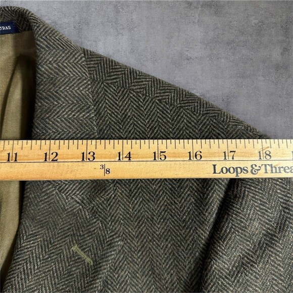 Vintage LANDS END TWEED WOOL Mens Blazer 40L Sport Coat Jacket Green Herringbone - Picture 8 of 14